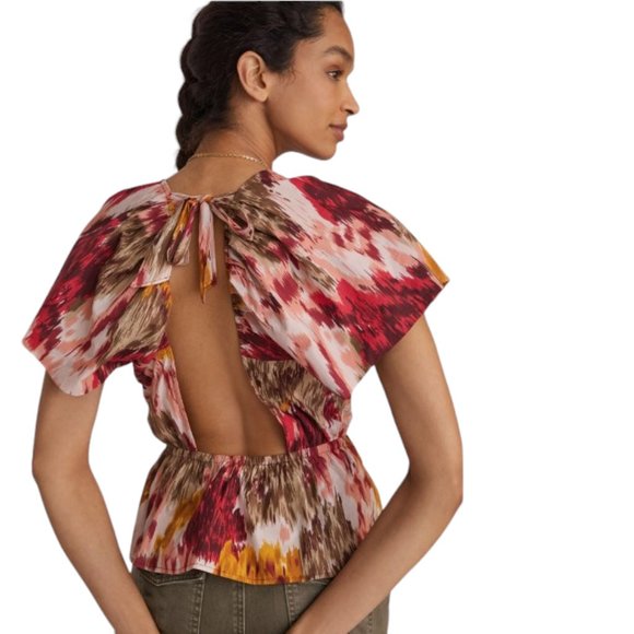 NEW Anthropologie | Love the Label Painterly Open-Back Savannah Burgundy Blouse - Picture 8 of 14